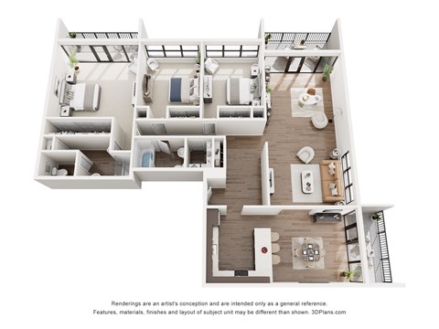 Floor plan for 3 beds, 2 baths, 1653 sqft